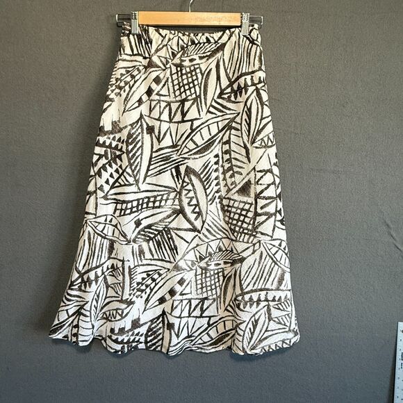 Chicos Brown White Flowy Skirt Below Knees Chicos Size 0 100% Cotton - Picture 1 of 7